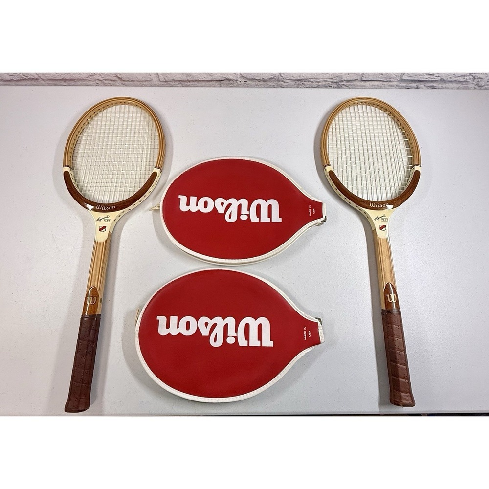Vintage Wooden Wilson Professional Plus Tennis Racket Set Of 2 Pair Cover *MINT*